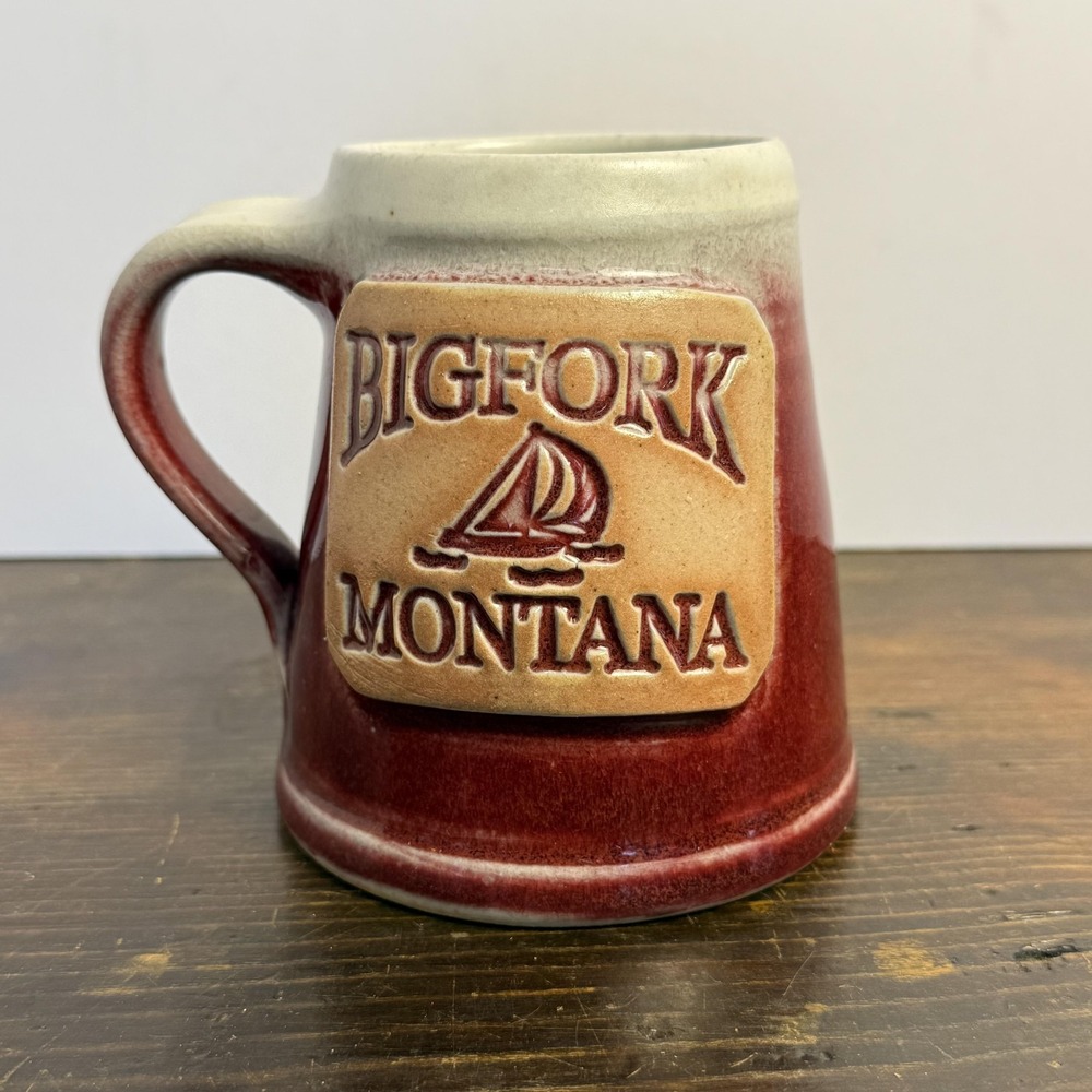 VTG Whitefish Pottery Bigfork Montana Red Stoneware Mug Handmade Sailboat USA